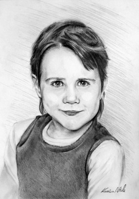 Fekete-fehér rajz kislányról